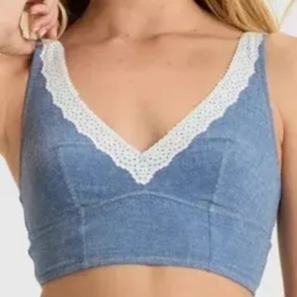 Colsie Women's Denim Blue Scoop Longline Bralette top XL - Picture 1 of 4